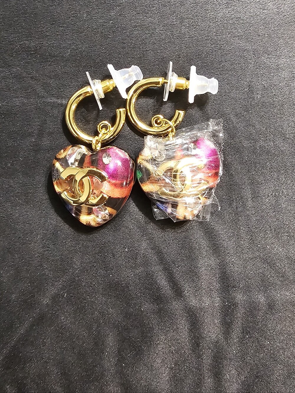Gold-Tone Pink Heart Drop Earrings